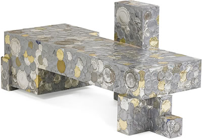 "Tin Can Lids" bench