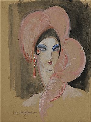 Portrait de femme au chapeau rose