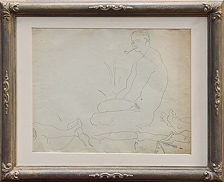 Study of Cedric Morris smoking a pipe and other figures