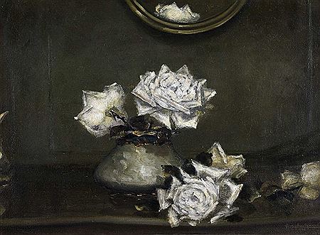 Still Life Vase of White Roses