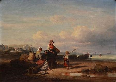 Famille de pêcheurs sur la grève à marée basse, 1842