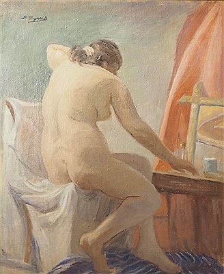 Femme nue de dos à la toilette