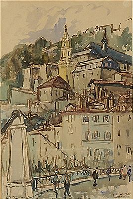 Vue des quais de Grenoble et Sainte Marie d'en Haut.
