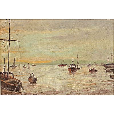 Untitled (Boats at Sunrise) by Elias Laxa - Auction record, sale price, and art valuation. Compare with similar artists and explore comparable artworks.