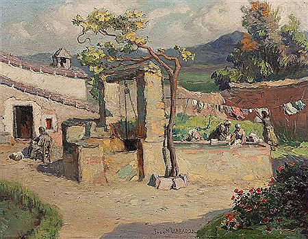 "Patio andaluz con lavanderas"