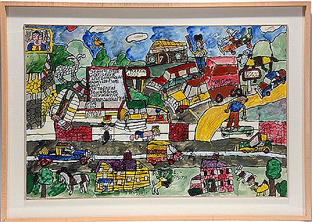 Sample artwork by Robert E Smith (1927 - 2010), known for naive narrative - View similar artists and auction records