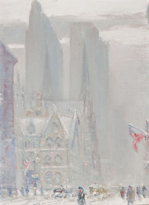 "51st St. Looking West, Rockefeller Center, Cardinal House, St. Patrick's Cathedral"