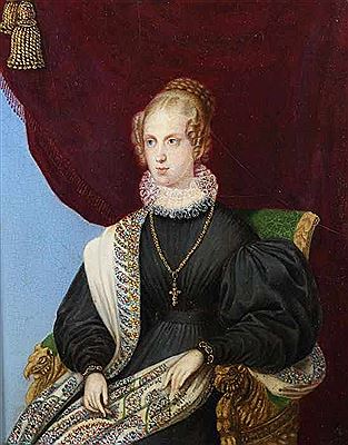 "Portrait der Herzogin Clementine von Salerno", Bildnis einer jungen Frau in schwarzem Kleid und reich bestickter Stola, auf einem Armlehnstuhl vor einer Daraperie sitzend by Creczentia Stadler - Auction record, sale price, and art valuation. Compare with similar artists and explore comparable artworks.