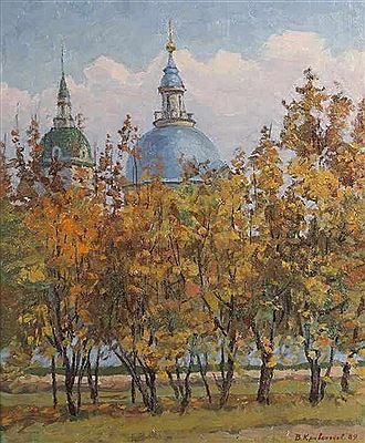 "Orthodoxe Kirchen hinter Allee", in herbstlicher Atmosphäre