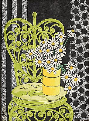 "Still Life with Green Chair and Flowers"