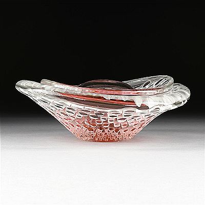 A BLOWN AND SANDBLASTED GLASS VESSEL