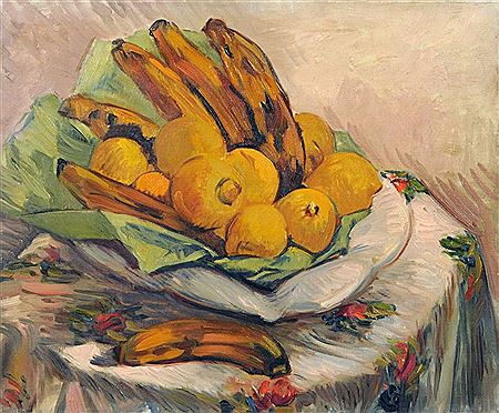 Stillleben mit Zitronen und Bananen.
