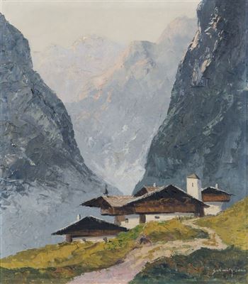 "Gebirgsdorf in den Dolomiten". by Hermann Schmitz-Bonn - Auction record, sale price, and art valuation. Compare with similar artists and explore comparable artworks.