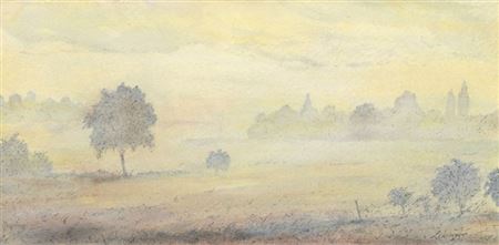 Landschaft im Morgennebel.