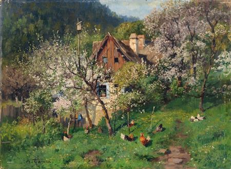 Sample artwork by Adolf Gustav Thamm (1859 - 1925), known for realist style rural scenes, townscapes, churches, castles - View similar artists and auction records