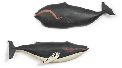 A PAIR OF CARVED WOODEN WHALES by Clark Voorhees Jr - Auction record, sale price, and art valuation. Compare with similar artists and explore comparable artworks.