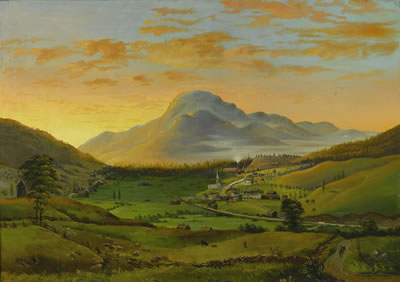 VIEW OF WEST RUTLAND, VERMONT AT SUNDOWN, WITH MT. HANLEY IN THE DISTANCE