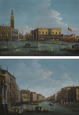 VENICE, A VIEW OF THE MOLO FROM THE BACINO DI SAN MARCO; VENICE, A VIEW OF THE GRAND CANAL FROM THE PALAZZO BALBI FACING THE RIALTO BRIDGE WITH A REGATTA