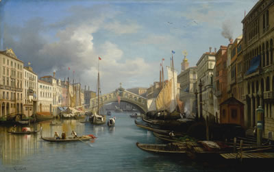 VENICE, A VIEW OF THE THE GRAND CANAL AND THE RIALTO BRIDGE FROM THE SOUTH