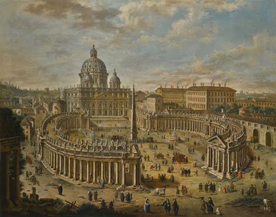ROME, A PANORAMIC VIEW OF SAINT PETER'S SQUARE, THE BASILICA BEYOND