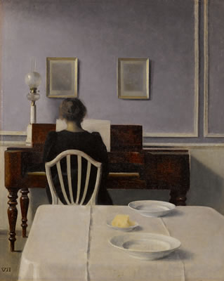 INTERIOR WITH WOMAN AT PIANO, STRANDGADE 30 by Vilhelm Hammershoi - Auction record, sale price, and art valuation. Compare with similar artists and explore comparable artworks.