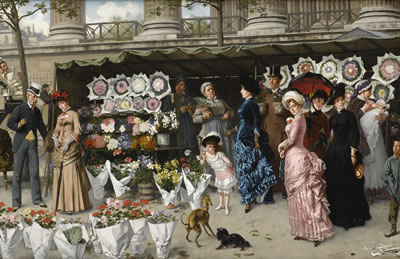 A FLOWER MARKET AT LA MADELEINE, PARIS by Ladislaus Bakalowicz - Auction record, sale price, and art valuation. Compare with similar artists and explore comparable artworks.