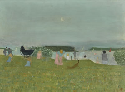 CHILDREN PLAYING ON THE BANKS OF A RIVER