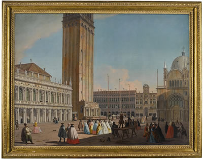 VENICE, THE PIAZZETTA LOOKING NORTH-WEST TOWARDS THE CAMPANILE, WITH THE BIBLIOTECA, THE PROCURATIE VECCHIE, THE TORRE DELL'OROLOGIO AND NUMEROUS FIGURES IN CARNIVAL COSTUME AND A MAN IN POLISH DRESS by Johan Anton Richter - Auction record, sale price, and art valuation. Compare with similar artists and explore comparable artworks.