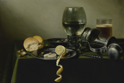 A ROEMER, AN OVERTURNED PEWTER JUG, OLIVES HALF-PEELED LEMON ON PEWTER PLATES by Pieter Claesz - Auction record, sale price, and art valuation. Compare with similar artists and explore comparable artworks.