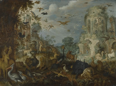 ORPHEUS PLAYING THE LYRE TO THE ANIMALS, A MOMENT BEFORE HIS DEATH AT THE HANDS OF THE THRACIAN MAENADS