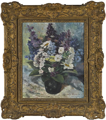 Blue Flowers by Nadia Benois - Auction record, sale price, and art valuation. Compare with similar artists and explore comparable artworks.