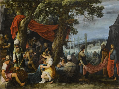 THE BUILDING OF THE TABERNACLE WITH THE ISRAELITES SEWING THE CURTAINS