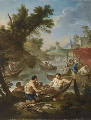 CHARACTERS RESTING NEAR A FOUNTAIN THE FISHING (2)