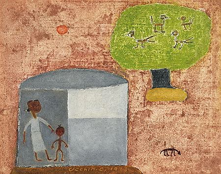 Mother and Son with Birds and Tree