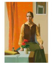 A lady and Red Flowers