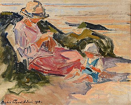 "Mère et son enfant sur la plage"