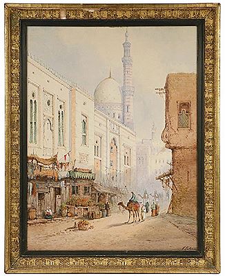 Cairo Street Market Scene with Mosque