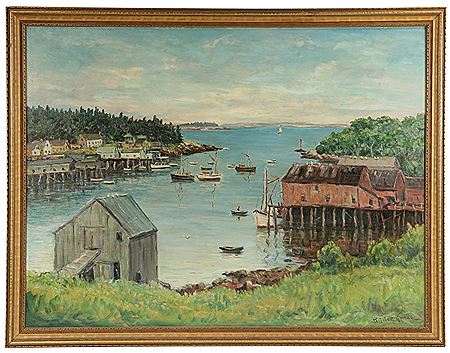 "New Harbor, Maine", a summer scene by Parker Gamage - Auction record, sale price, and art valuation. Compare with similar artists and explore comparable artworks.