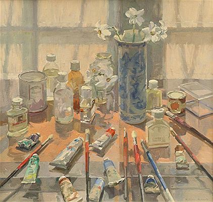 ''NARCISSI ON THE STUDIO TABLE''