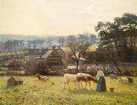 Feeding time - Country girl tending the calves by Ernest Higgins Rigg - Auction record, sale price, and art valuation. Compare with similar artists and explore comparable artworks.