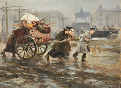 A family carrying their belongings - St. Petersburg by Ivan Alexeievitch Vladimiroff - Auction record, sale price, and art valuation. Compare with similar artists and explore comparable artworks.