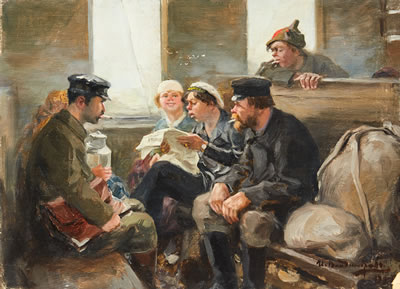 A man reading the newspaper on the train