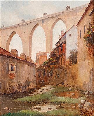 Alcântara valley with Águas Livre aqueduct by Gabriel Constante - Auction record, sale price, and art valuation. Compare with similar artists and explore comparable artworks.