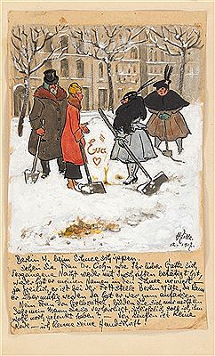 "Berlin W. beim Schneeschippen"