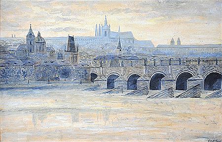 Sample artwork by Adolf Kohn (1868 - 1953), known for street scene with buildings, jewish culture, cityscape painting - View similar artists and auction records