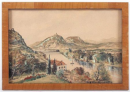 Blick ins Rheintal mit Rolandsbogen und Drachenfels