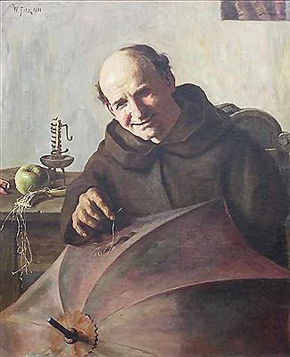 Mönch beim Reparieren eines Regenschirms / Monk Restoring An Umbrella, 1911