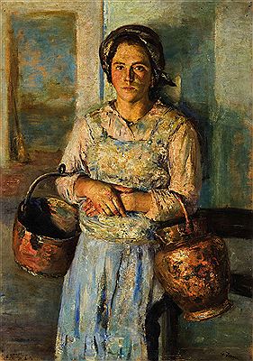 Figura di popolana con paioli di rame