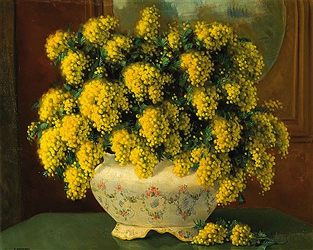 Vaso di porcellana con mimose