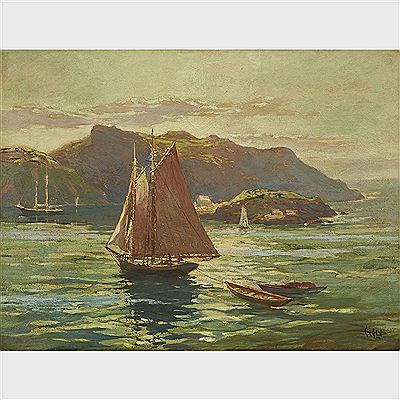 SAILBOATS AND ROCKY SHORELINE by Robert Ford Gagen - Auction record, sale price, and art valuation. Compare with similar artists and explore comparable artworks.